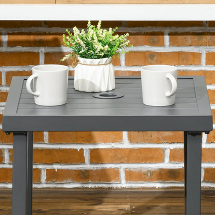 Garden Side Table with Umbrella Hole Steel Frame Patio End Table 51cm - Grey