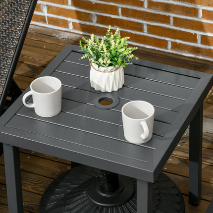 Garden Side Table with Umbrella Hole Steel Frame Patio End Table 51cm - Grey