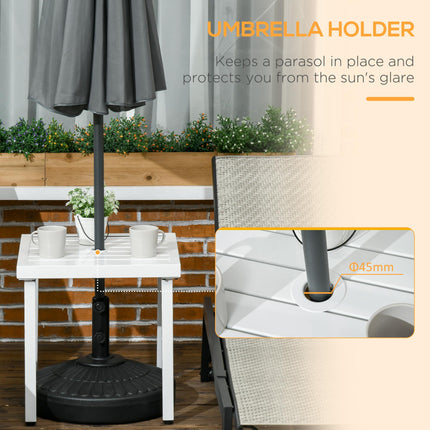Garden Side Table End Table Patio Coffee Table with Umbrella Hole, Steel Frame for Balcony, White
