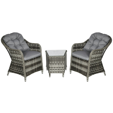 3 Piece Modern Rattan Bistro Set with Cushions - Grey