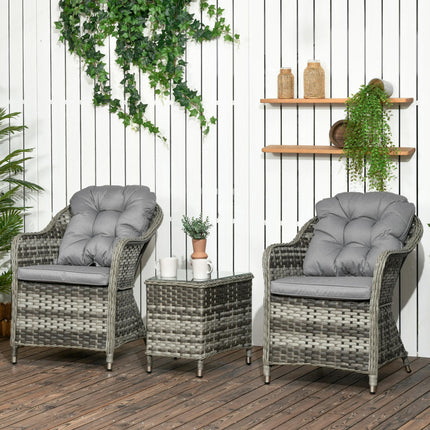 3 Piece Modern Rattan Bistro Set with Cushions - Grey