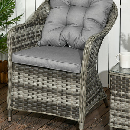 3 Piece Modern Rattan Bistro Set with Cushions - Grey