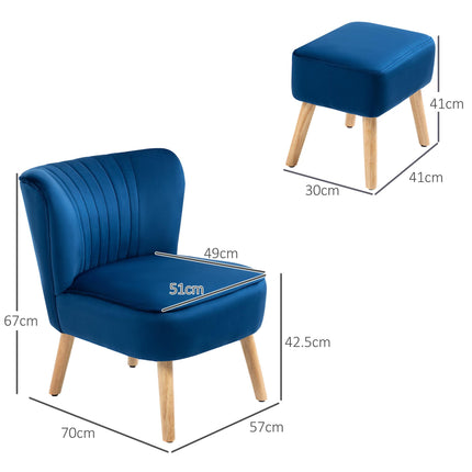 Luxe Velvet Accent Chair and Ottoman Set - Dark Blue
