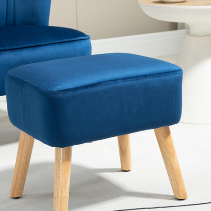 Luxe Velvet Accent Chair and Ottoman Set - Dark Blue