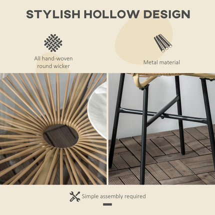 Round Rattan Side Table with Tempered Glass Top for Outdoor Patio Garden Balcony - Beige