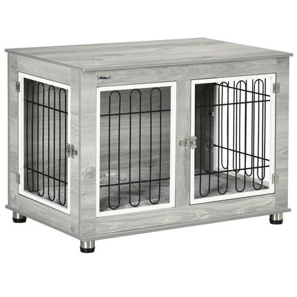 Dog Crate Furniture Side Table with Washable Cushion for Medium & Large Dogs - Grey