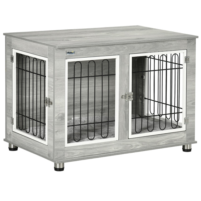 Dog Crate Furniture Side Table with Washable Cushion for Medium & Large Dogs - Grey