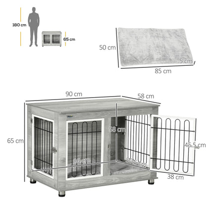 Dog Crate Furniture Side Table with Washable Cushion for Medium & Large Dogs - Grey