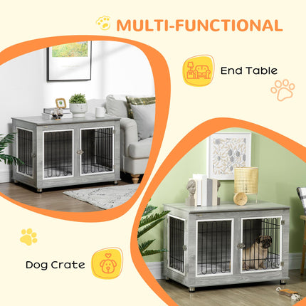 Dog Crate Furniture Side Table with Washable Cushion for Medium & Large Dogs - Grey