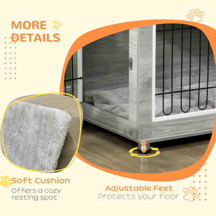 Dog Crate Furniture Side Table with Washable Cushion for Medium & Large Dogs - Grey