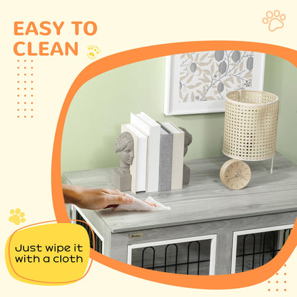 Dog Crate Furniture Side Table with Washable Cushion for Medium & Large Dogs - Grey