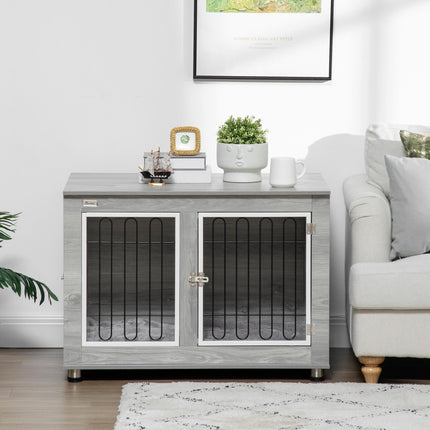 Dog Crate Furniture Side Table with Washable Cushion for Medium & Large Dogs - Grey