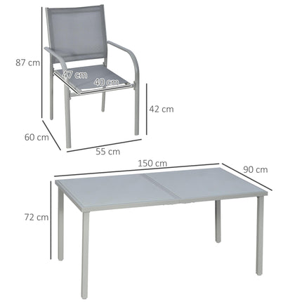 7 Piece Garden Dining Set with Tempered Glass Table and Stackable Chairs - Grey
