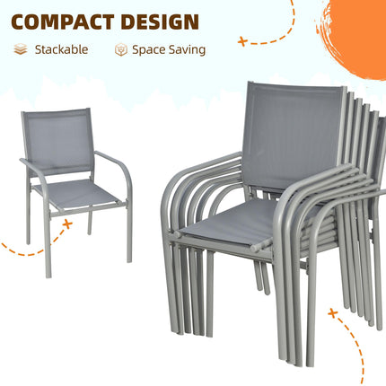 7 Piece Garden Dining Set with Tempered Glass Table and Stackable Chairs - Grey