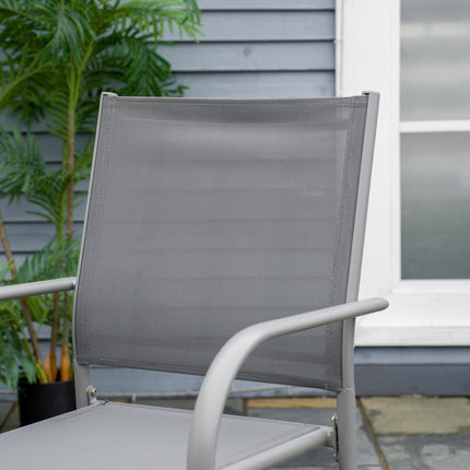 7 Piece Garden Dining Set with Tempered Glass Table and Stackable Chairs - Grey
