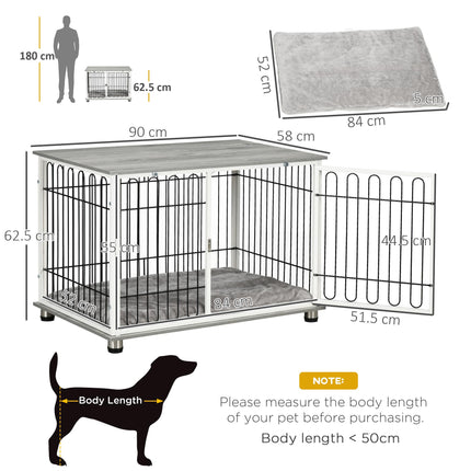 Dog Crate Furniture Side Table with Lockable Door and Washable Cushion for Small & Medium Dogs - Graphite Wood Effect