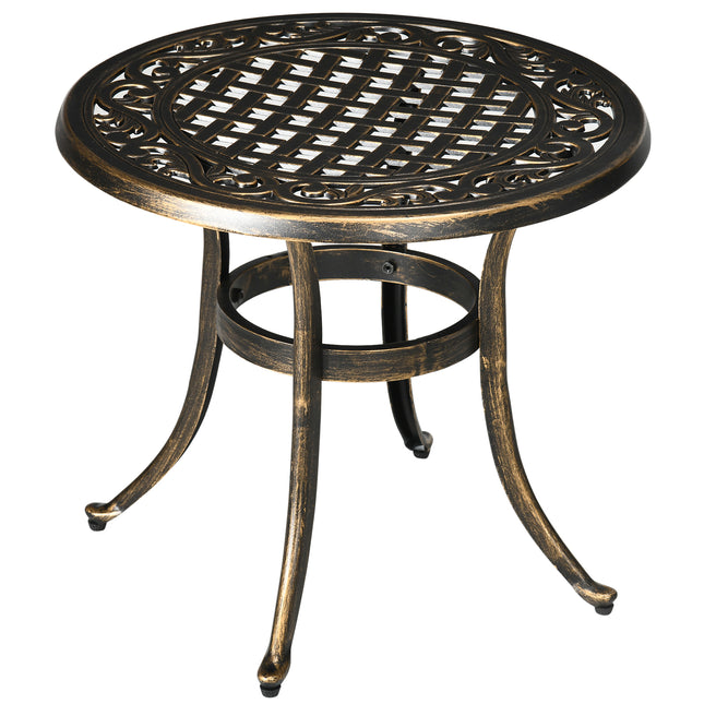 Industrial Garden Side Table with Hollow Top and Cast Aluminium Frame - Bronze