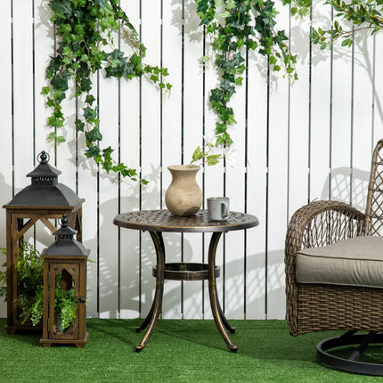 Industrial Garden Side Table with Hollow Top and Cast Aluminium Frame - Bronze
