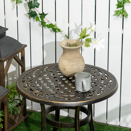 Industrial Garden Side Table with Hollow Top and Cast Aluminium Frame - Bronze