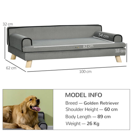 Dog Sofa with Legs for Large & Medium Dogs 100x62x32 cm Water-Resistant Fabric - Grey