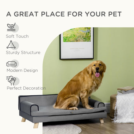 Dog Sofa with Legs for Large & Medium Dogs 100x62x32 cm Water-Resistant Fabric - Grey