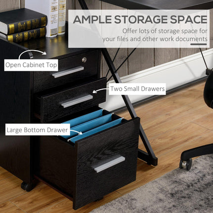 Three-Drawer Lockable Filing Cabinet with Wheels and Wood-Effect Finish - Black