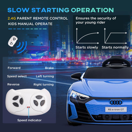 Audi Licensed Kids 12V Electric Ride On Car with Remote Control, Suspension, Lights & Music - Blue
