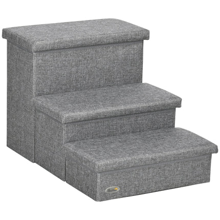 3-Step Cat and Dog Stairs with Storage Boxes for Bed and Sofa - Light Grey