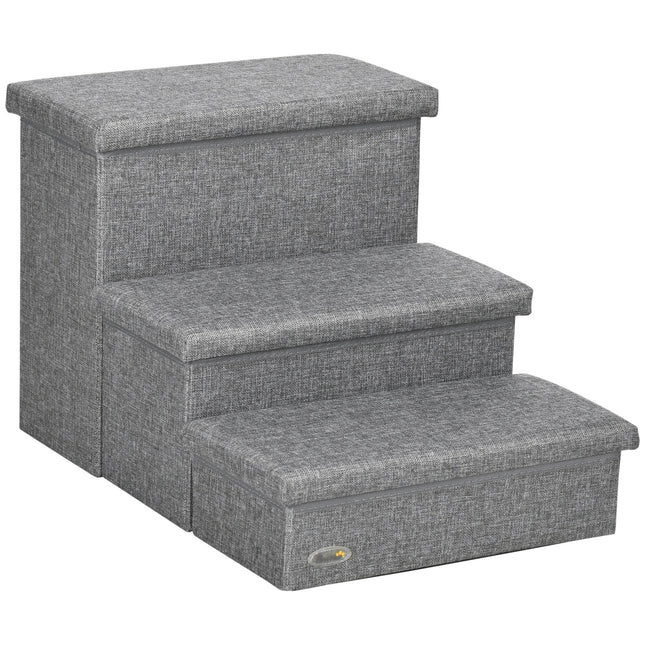 3-Step Cat and Dog Stairs with Storage Boxes for Bed and Sofa - Light Grey