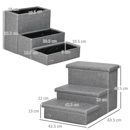 3-Step Cat and Dog Stairs with Storage Boxes for Bed and Sofa - Light Grey