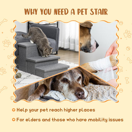 3-Step Cat and Dog Stairs with Storage Boxes for Bed and Sofa - Light Grey