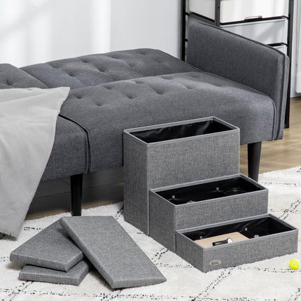 3-Step Cat and Dog Stairs with Storage Boxes for Bed and Sofa - Light Grey