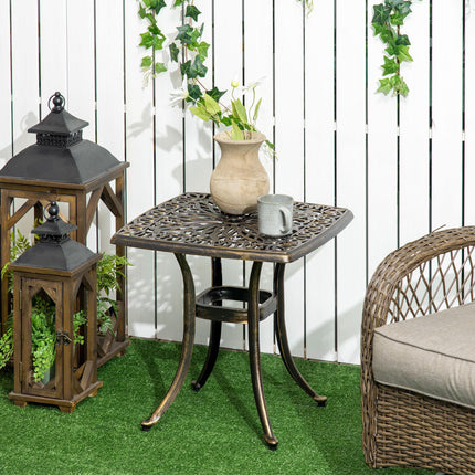 Outdoor Side Table 54x54cm with Umbrella Hole 38mm - Bronze Cast Aluminium