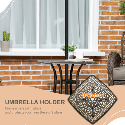 Outdoor Side Table 54x54cm with Umbrella Hole 38mm - Bronze Cast Aluminium