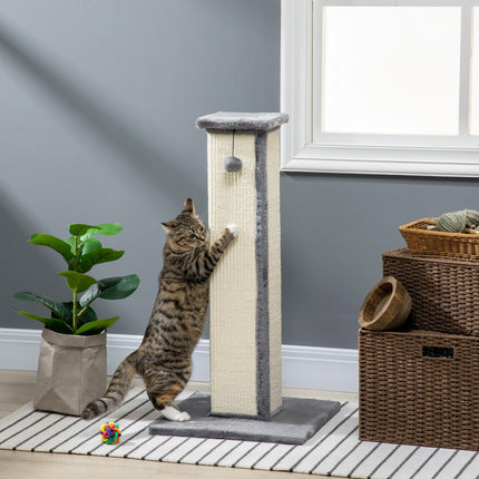 81cm Vertical Cat Scratcher with Sisal Rope, Hanging Ball & Plush Base - Grey