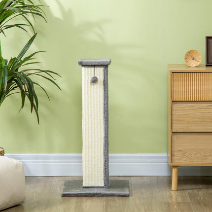 81cm Vertical Cat Scratcher with Sisal Rope, Hanging Ball & Plush Base - Grey