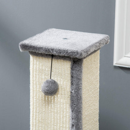 81cm Vertical Cat Scratcher with Sisal Rope, Hanging Ball & Plush Base - Grey