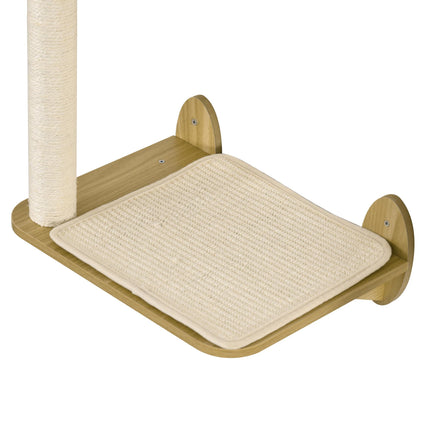 3PC Wall Mounted Cat Climbing Shelves with Hammock and Scratching Post - Oak