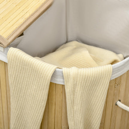 Bamboo Laundry Basket with Lid 100L Dual Section Hamper with Removable Washable Lining - Natural