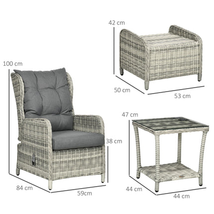 5-Piece PE Rattan Outdoor Sun Lounger Set with Reclining Chairs, Footstools & Glass Top Table - Mixed Grey