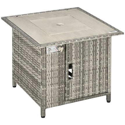 Outdoor PE Rattan Gas Fire Pit Table with Rain Cover - Grey