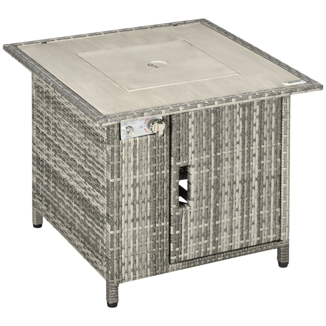 Outdoor PE Rattan Gas Fire Pit Table with Rain Cover - Grey
