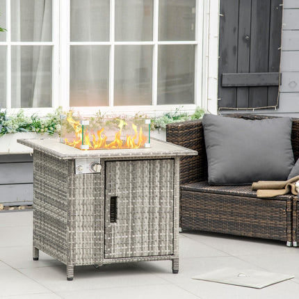 Outdoor PE Rattan Gas Fire Pit Table with Rain Cover - Grey