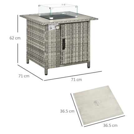 Outdoor PE Rattan Gas Fire Pit Table with Rain Cover - Grey