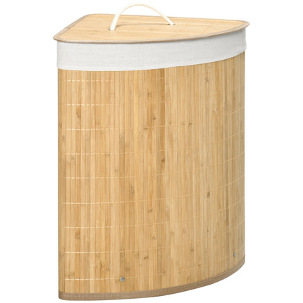 Bamboo Laundry Basket with Lid 55L Removable Washable Lining Corner Hamper - Natural
