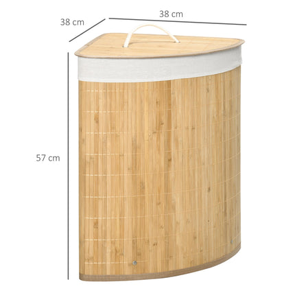 Bamboo Laundry Basket with Lid 55L Removable Washable Lining Corner Hamper - Natural