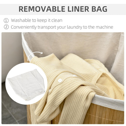Bamboo Laundry Basket with Lid 55L Removable Washable Lining Corner Hamper - Natural