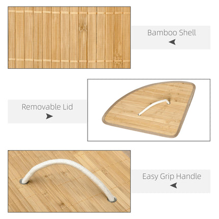 Bamboo Laundry Basket with Lid 55L Removable Washable Lining Corner Hamper - Natural