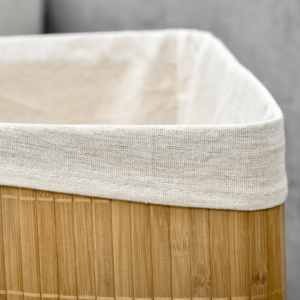Bamboo Laundry Basket with Lid 55L Removable Washable Lining Corner Hamper - Natural