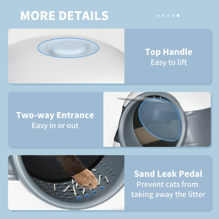 Hooded Cat Litter Tray with Lid, High Sides, Deodorant, Two-Way Entrance & Scoop Included - White Grey